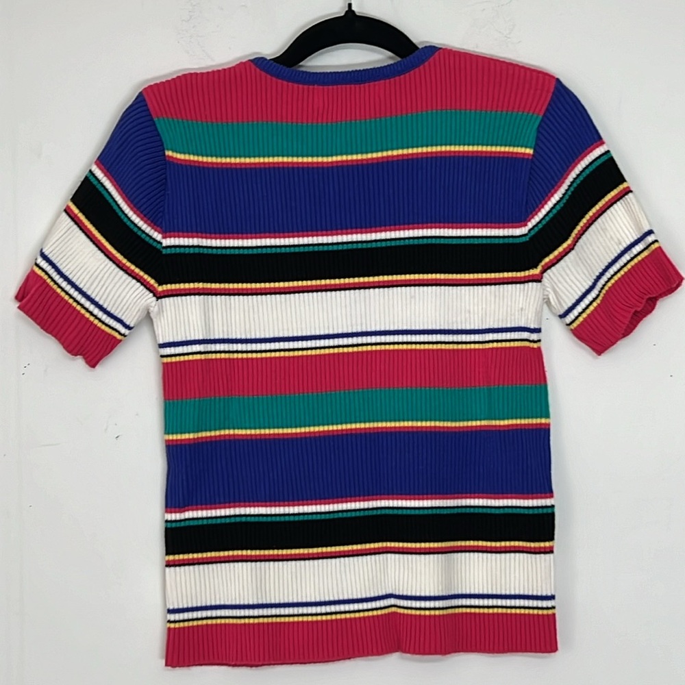 🌞 Kim Rogers colorful striped short sleeve round neck ribbed sweater women M - Picture 5 of 16